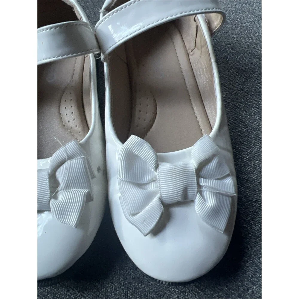 Unbranded Mary Jane Flats‎ Kids Size 12 White Patent Bow Dress Shoes